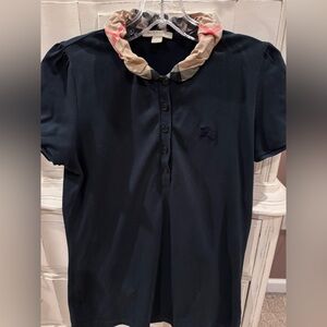 Burberry Navy Top with Beige and Pink Collar